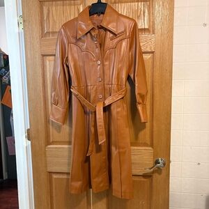 Vtg 60’s 70’s Bottom Line Vinyl PVC Women’s 12 Faux Leather Trench Coat Korea